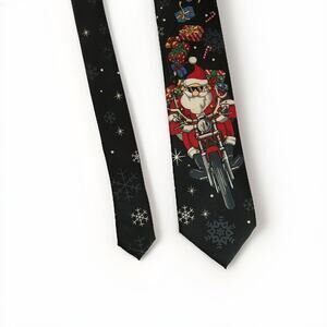 Noel Holiday Collection Christmas Santa Motorcycle Tree Mens Tie Festive Party
